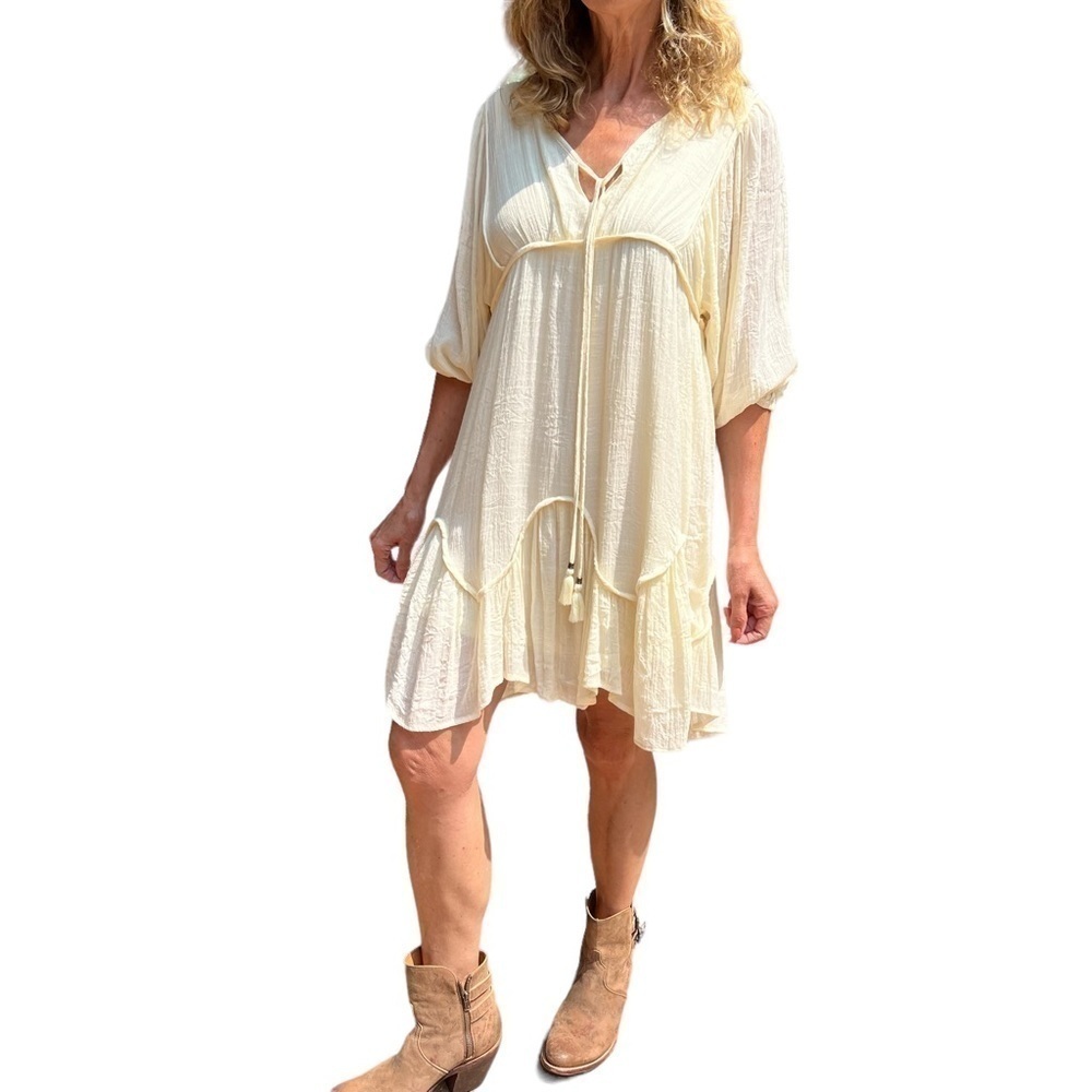 UMGEE Western Bohemian Ivory Crinkled Lined Dress Size S